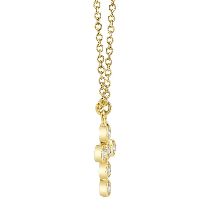 0.08Ct 14K Yellow Gold Diamond Bezel Cross Necklace