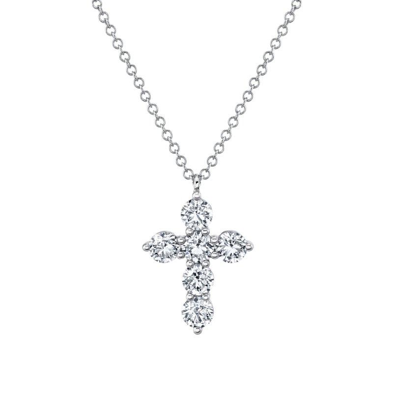 1.10Ct 14K White Gold Diamond Cross Necklace