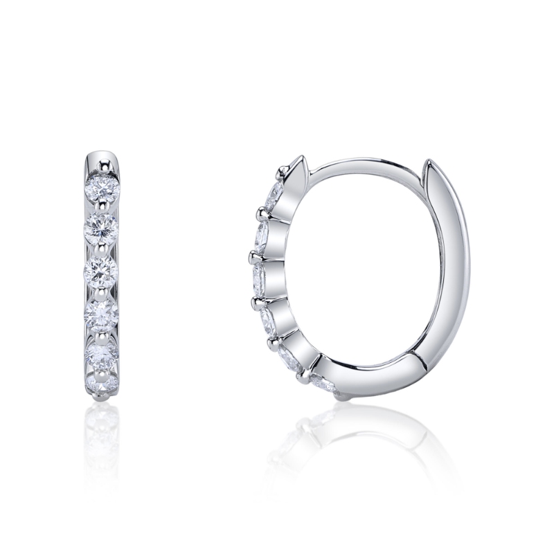 0.26Ct 14K White Gold Diamond Oval Huggie Earring