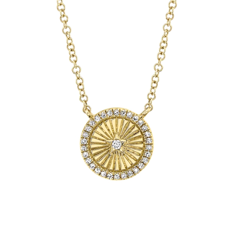 0.08Ct 14K Yellow Gold Diamond Star Circle Necklace