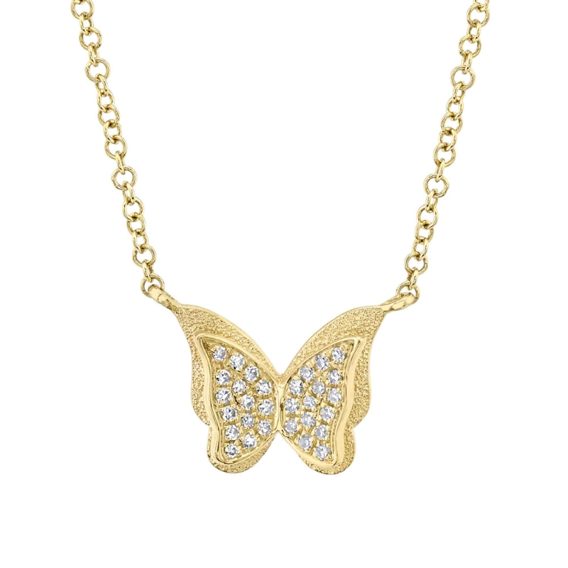 0.06Ct 14K Yellow Gold Diamond Butterfly Necklace