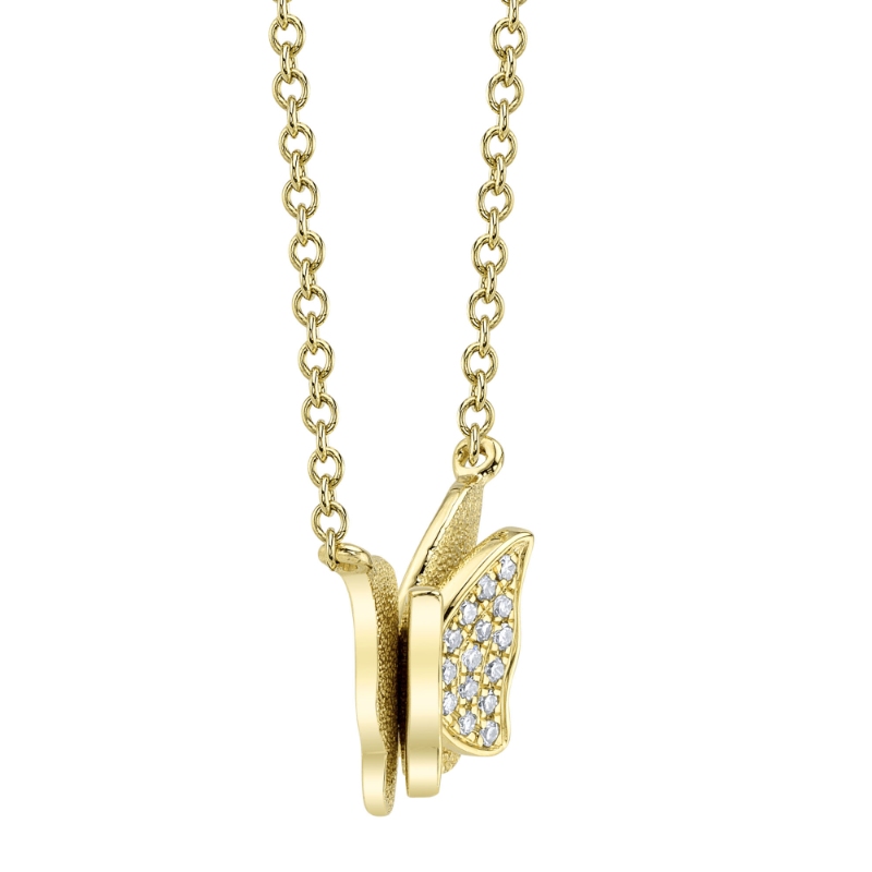 0.06Ct 14K Yellow Gold Diamond Butterfly Necklace