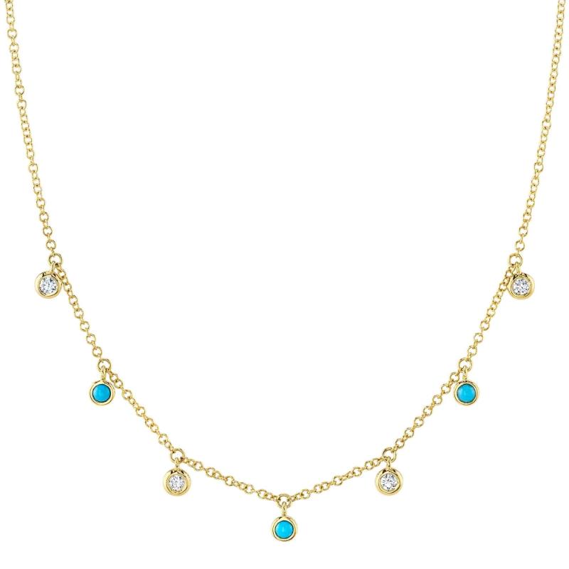 0.11Ct Diamond & 0.11Ct Composite Turquoise 14K Yellow Gold Necklace