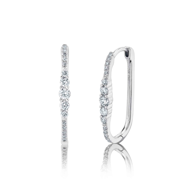0.29Ct 14K White Gold Diamond Oval Hoop Earrings