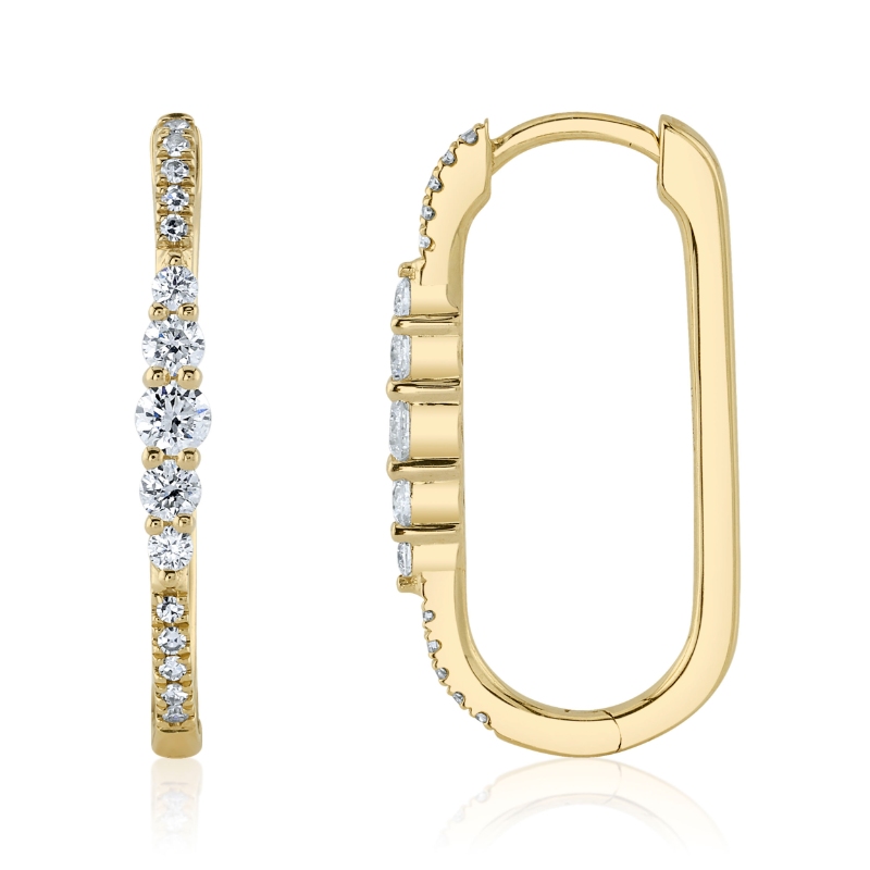 0.29Ct 14K Yellow Gold Diamond Oval Hoop Earring