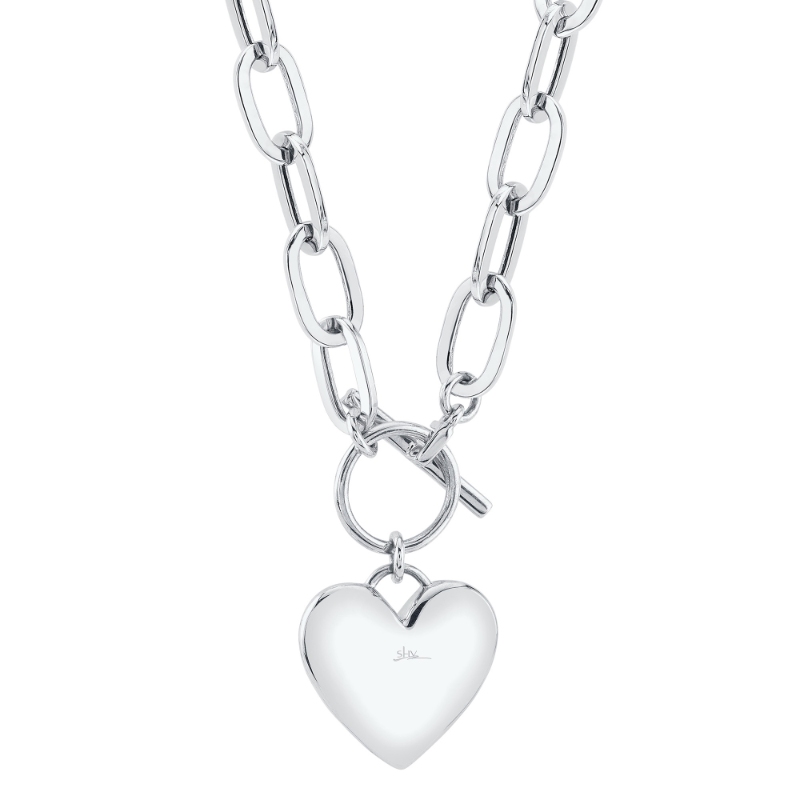 0.50Ct 14K White Gold Diamond Pave Heart Paper Clip Link Necklace