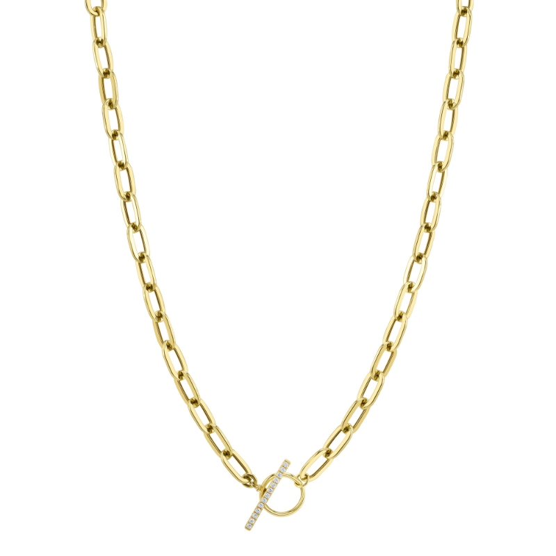 0.13Ct 14K Yellow Gold Diamond Paper Clip Link  Necklace