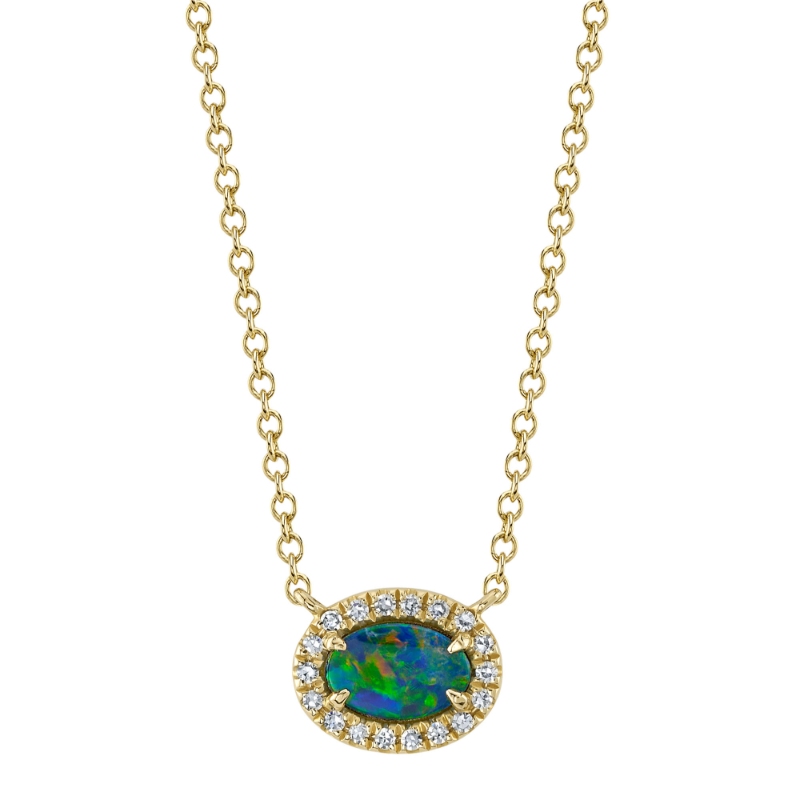 0.05Ct Diamond & 0.33Ct Opal 14K Yellow Gold Necklace