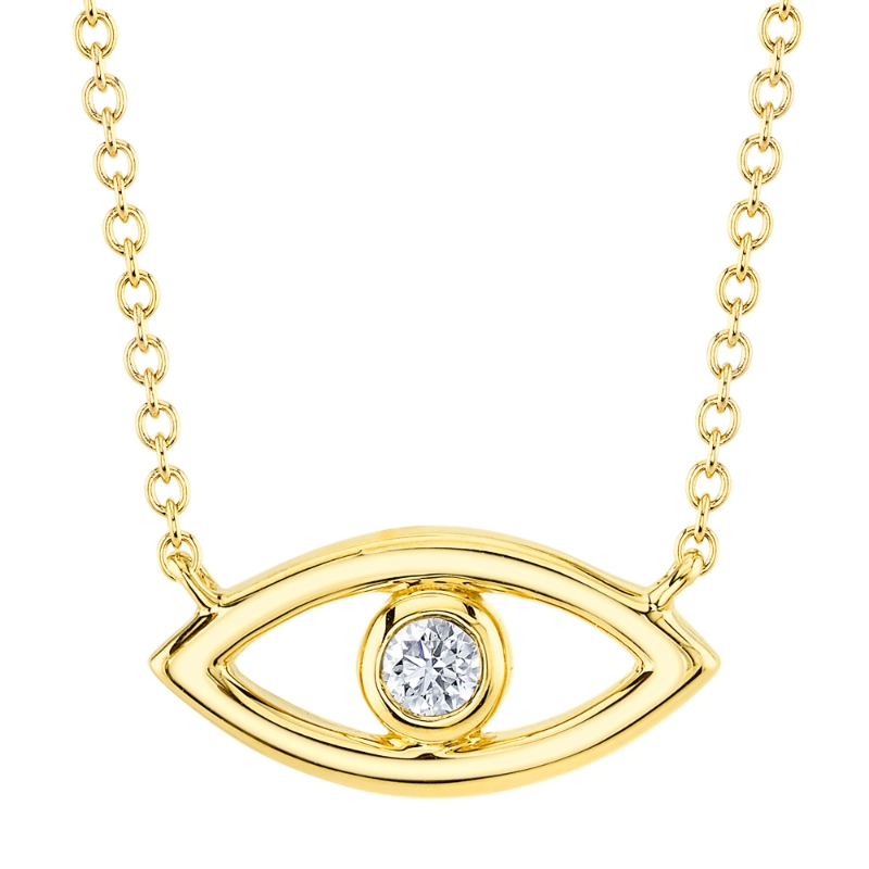 0.04Ct 14K Yellow Gold Diamond Bezel Eye Necklace