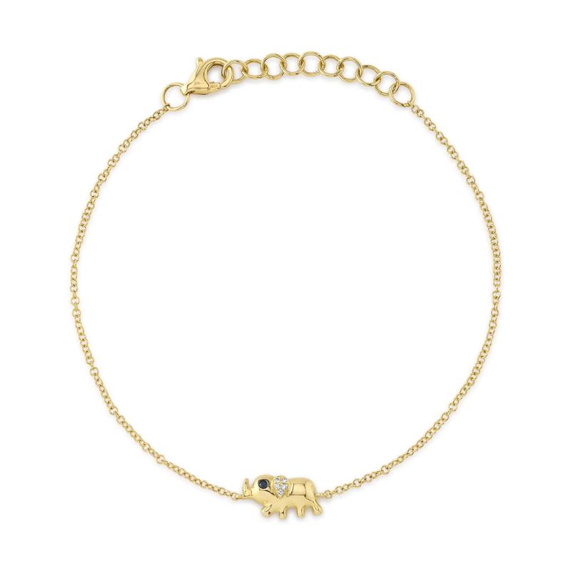 0.02Ct 14K Yellow Gold Black & White Diamond Elephant Bracelet