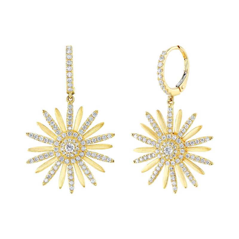 1.10Ct 14K Yellow Gold Diamond Flower Matte Earrings
