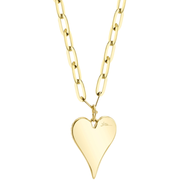 0.21Ct 14K Yellow Gold Diamond Pave Heart Paper Clip Link Necklace