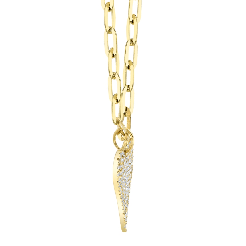 0.21Ct 14K Yellow Gold Diamond Pave Heart Paper Clip Link Necklace