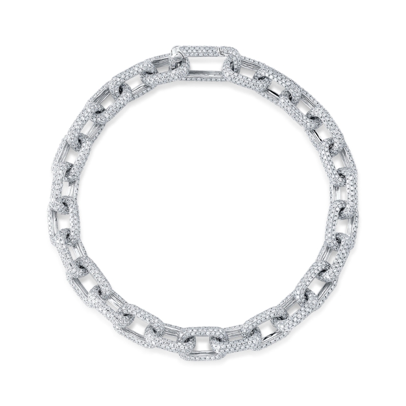 7.52Ct 14K White Gold Diamond Pave Paper Clip Link Bracelet