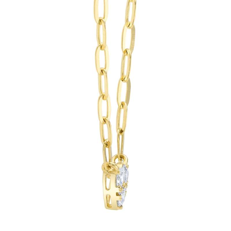 0.41Ct 14K Yellow Gold Diamond Heart Paper Clip Link Necklace