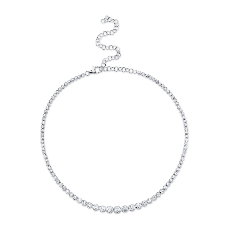 6.75Ct 14K White Gold Diamond Crown Setting Tennis Necklace