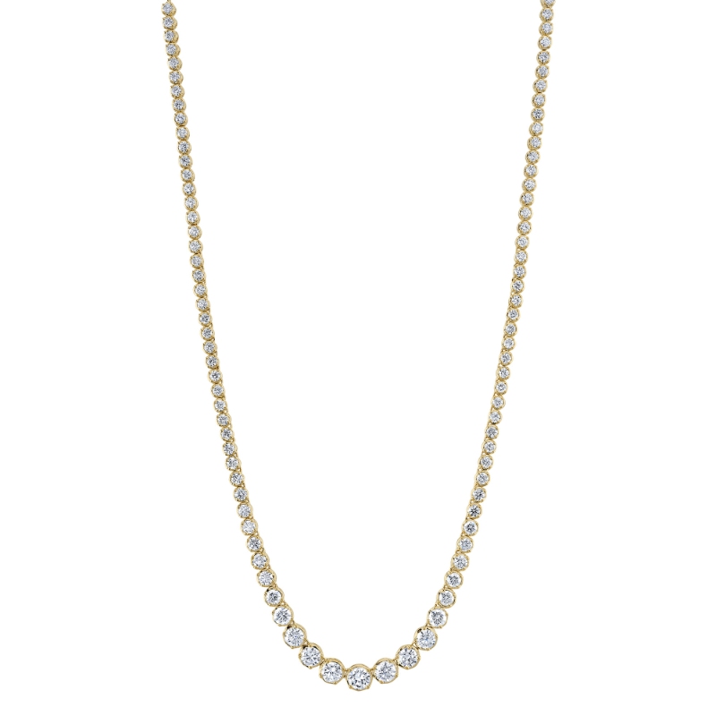 6.75Ct 14K Yellow Gold Diamond Crown Setting Tennis Necklace