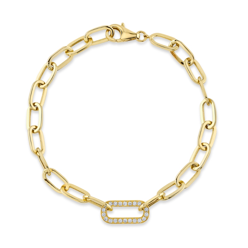 0.20Ct 14K Yellow Gold Diamond Paper Clip Link Bracelet