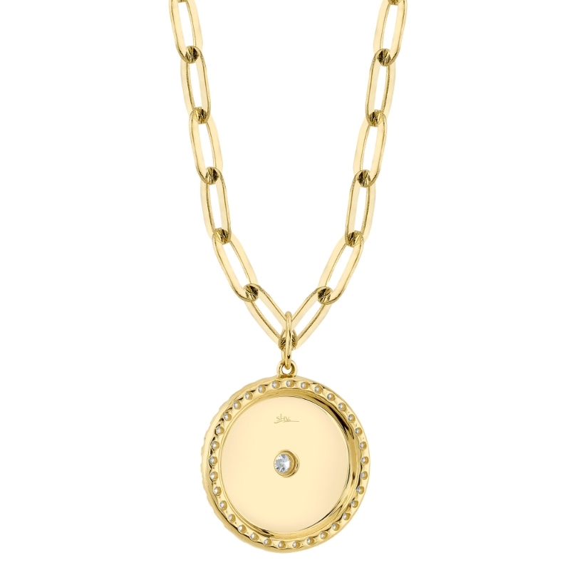 0.43Ct 14K Yellow Gold Diamond Bezel Star Paper Clip Link Matte Necklace