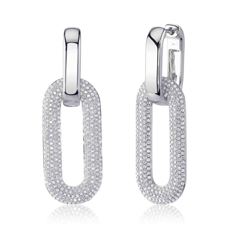 1.33Ct 14K White Gold Diamond Pave Oval Earrings