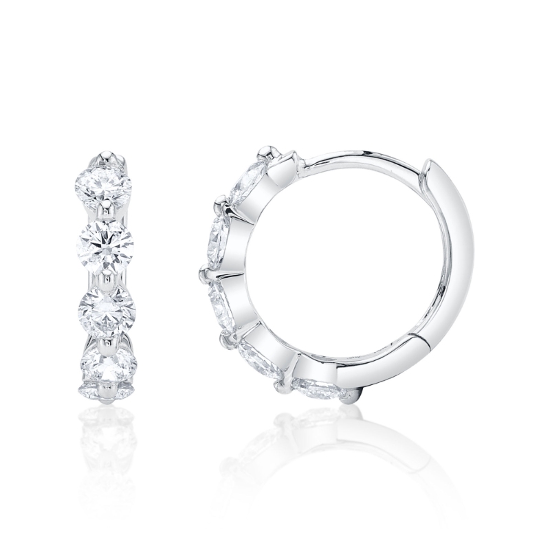 0.92Ct 14K White Gold Diamond Huggie Earring