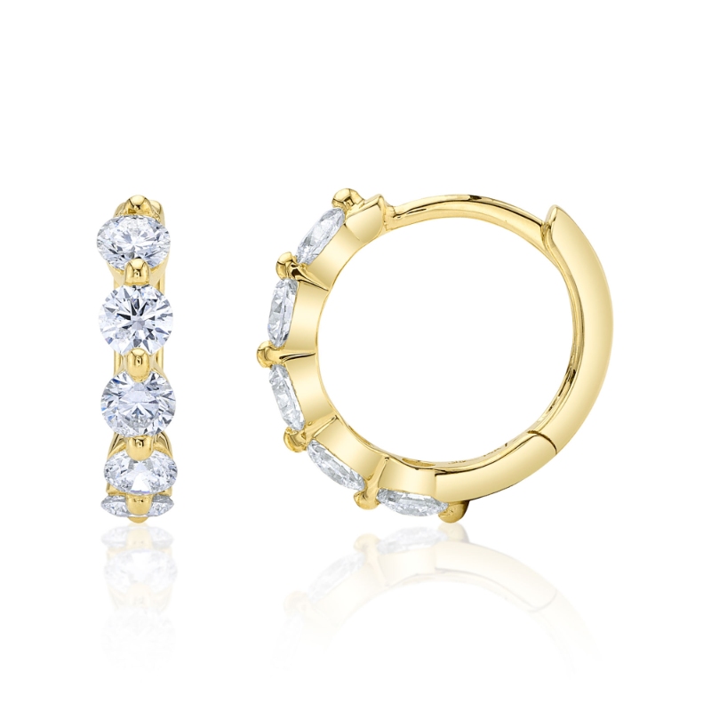 0.92Ct 14K Yellow Gold Diamond Huggie Earring