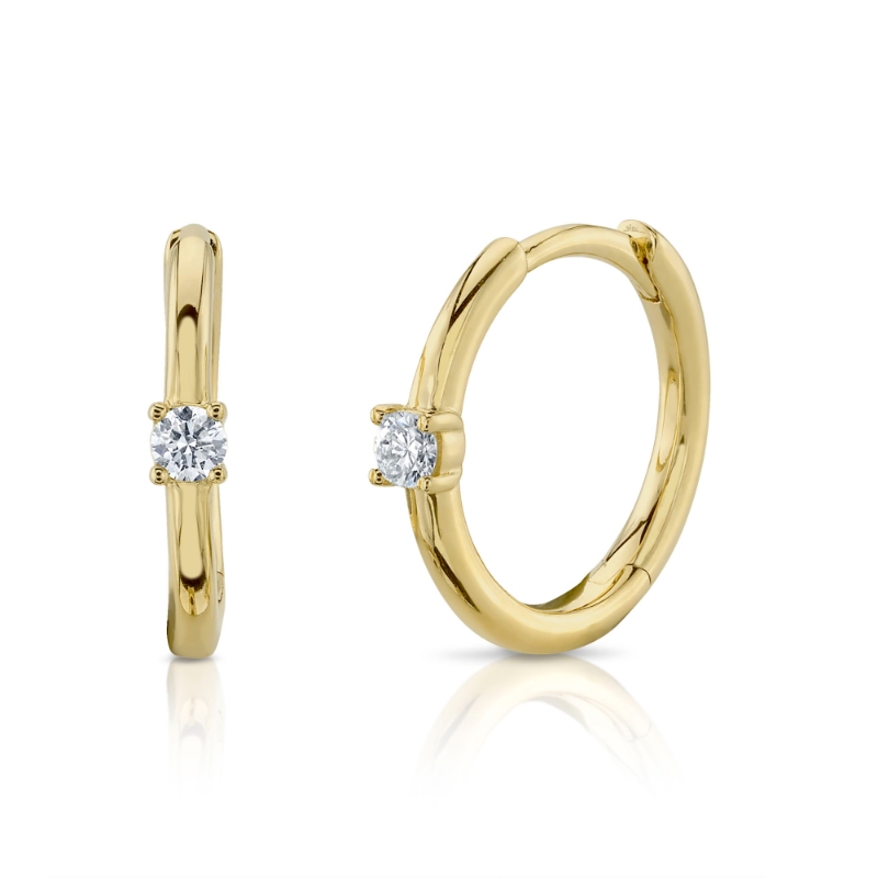 0.08Ct 14K Yellow Gold Diamond Huggie Earrings