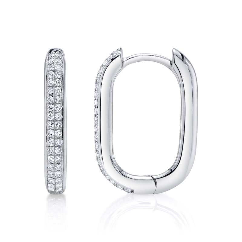 0.18Ct 14K White Gold Diamond Oval Hoop Earring