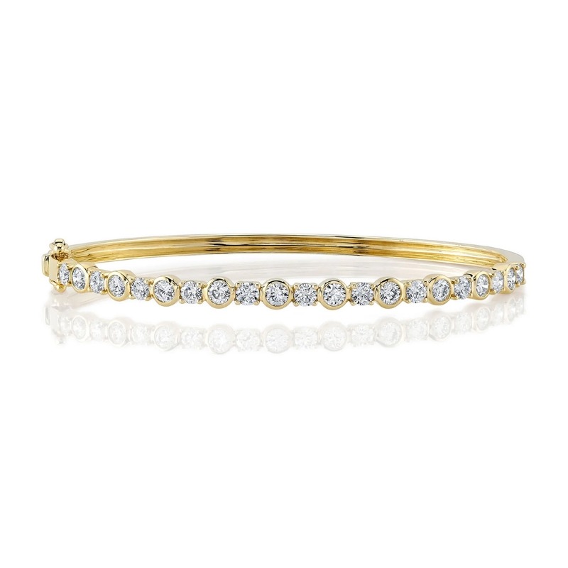 1.88Ct 14K Yellow Gold Diamond Bezel Bangle