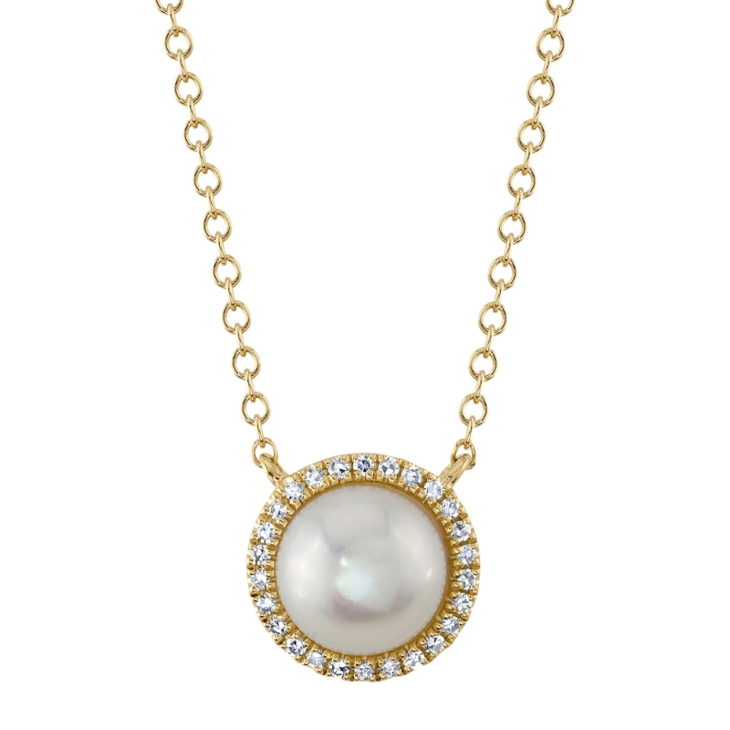 14K Yellow Gold Diamond And Cultured Pearl Necklace