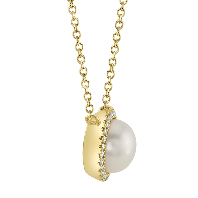 0.08Ct 14K Yellow Gold Diamond & Cultured Pearl Necklace