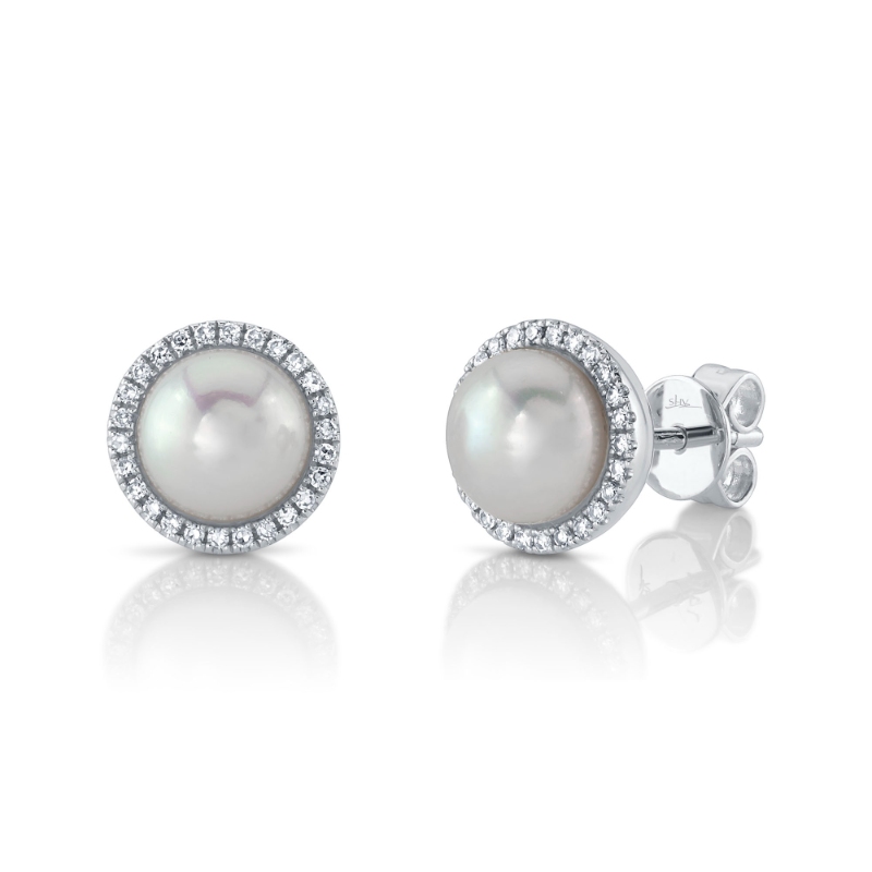 0.16Ct 14K White Gold Diamond & Cultured Pearl Stud Earrings