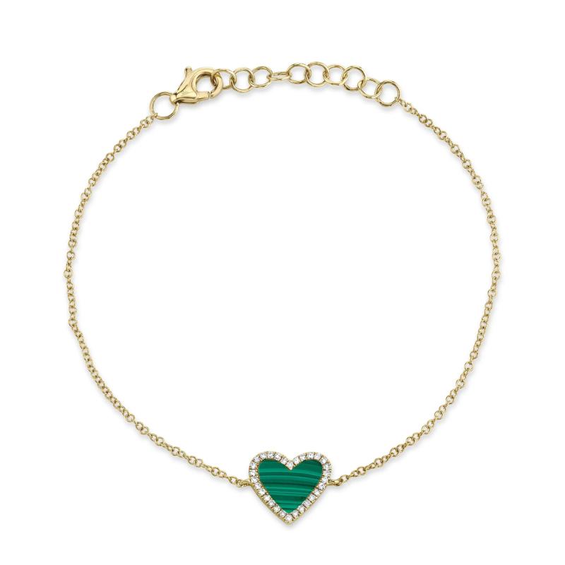 0.09Ct Diamond & 0.81Ct Malachite 14K Yellow Gold Heart Bracelet