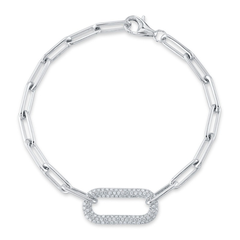 0.55Ct 14K White Gold Diamond Pave Paper Clip Link Bracelet