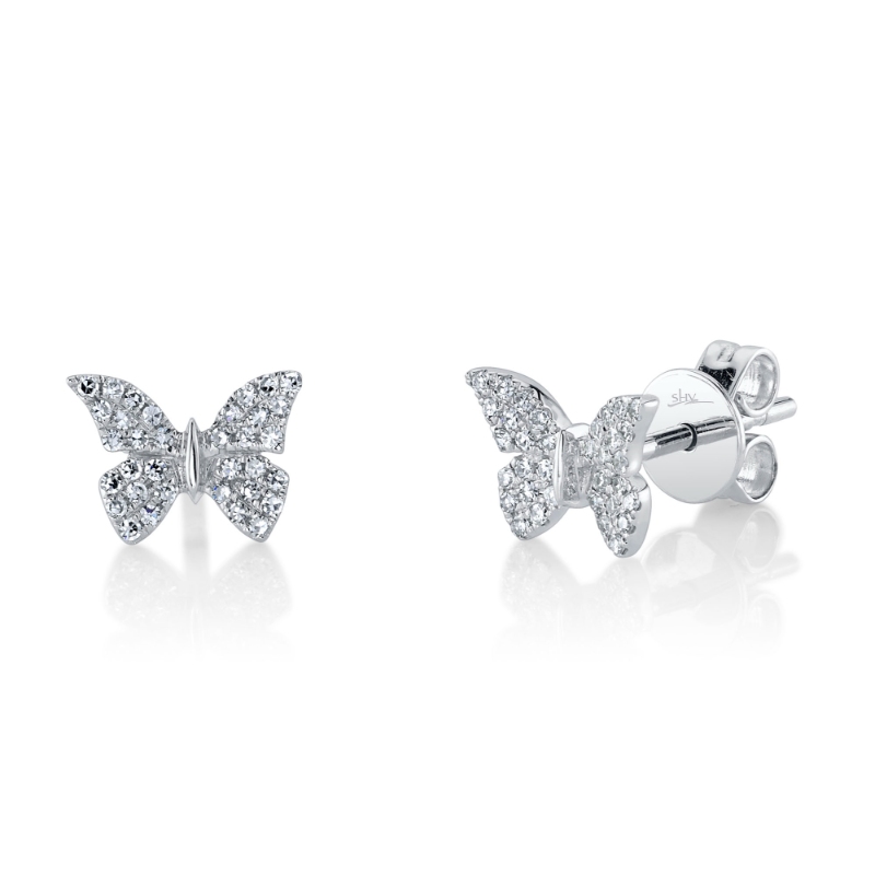 0.15Ct 14K White Gold Diamond Butterfly Stud Earrings