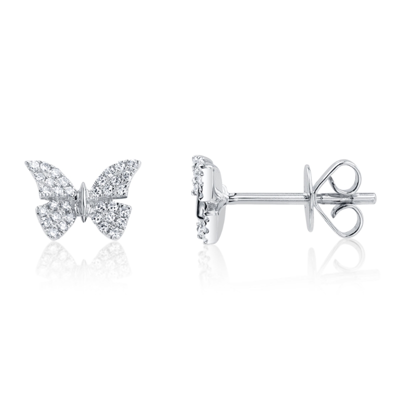 0.15Ct 14K White Gold Diamond Butterfly Stud Earring