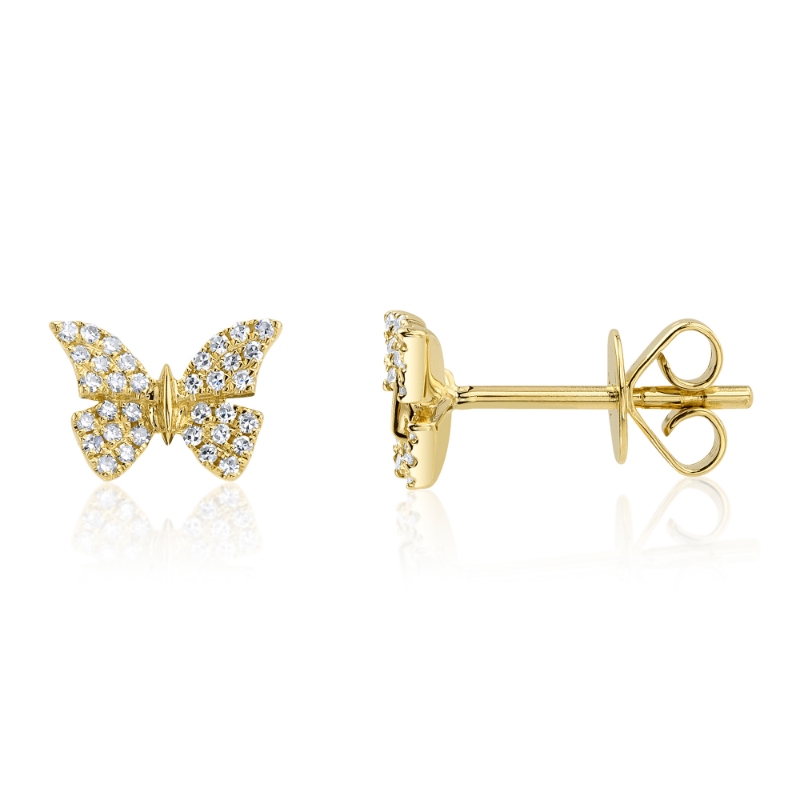 0.15Ct 14K Yellow Gold Diamond Butterfly Stud Earring