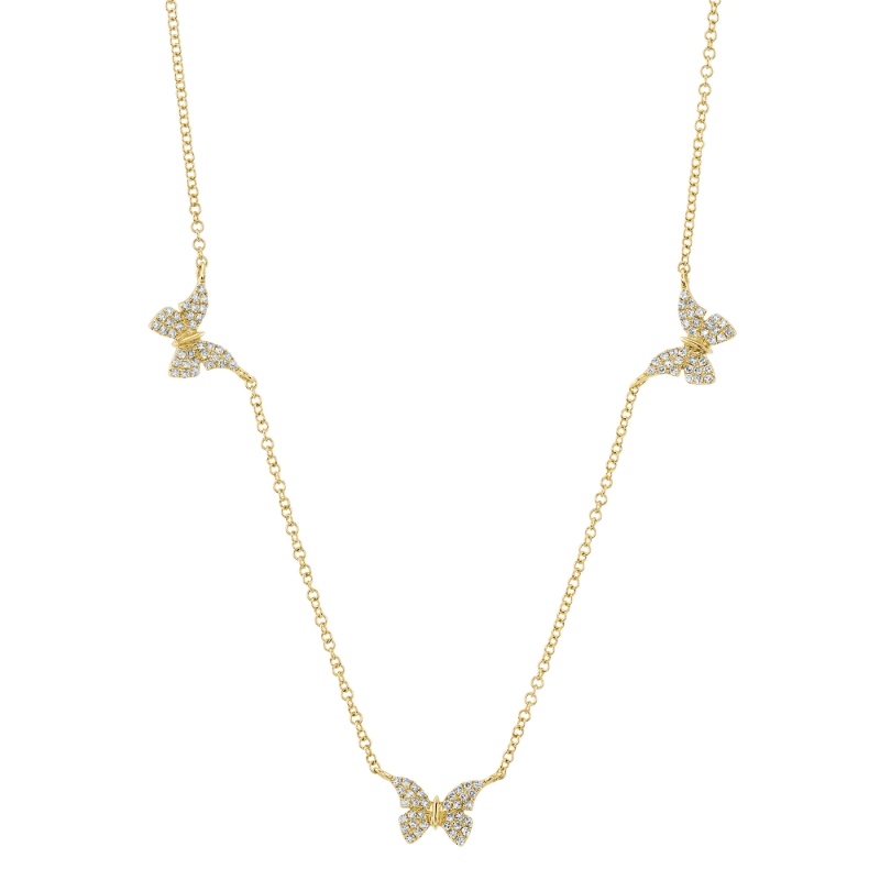 0.23Ct 14K Yellow Gold Diamond Butterfly Necklace