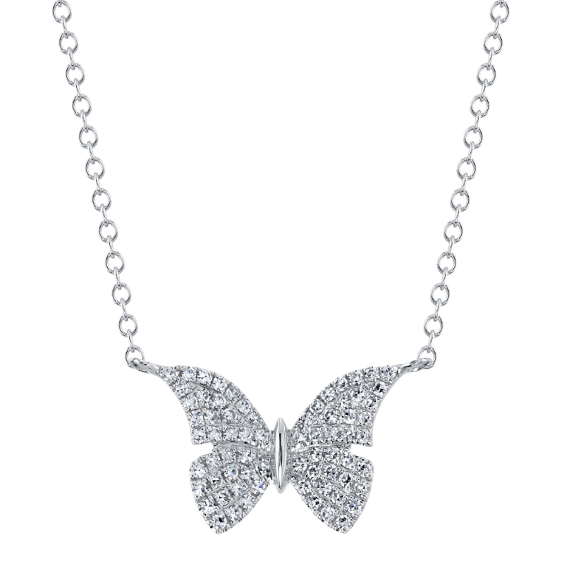 0.15Ct 14K White Gold Diamond Butterfly Necklace