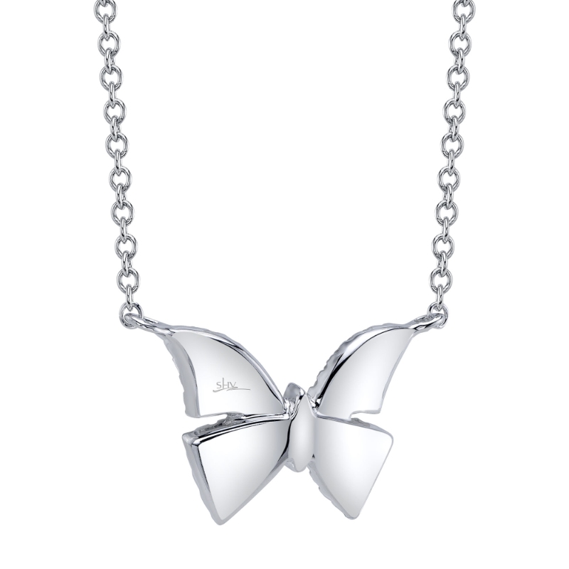 0.15Ct 14K White Gold Diamond Butterfly Necklace