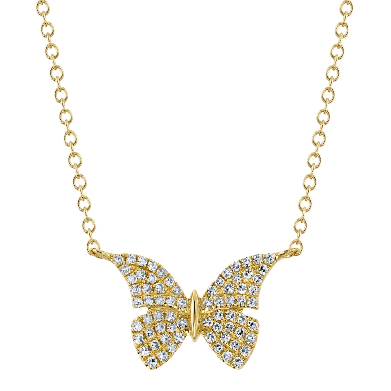 0.15Ct 14K Yellow Gold Diamond Butterfly Necklace