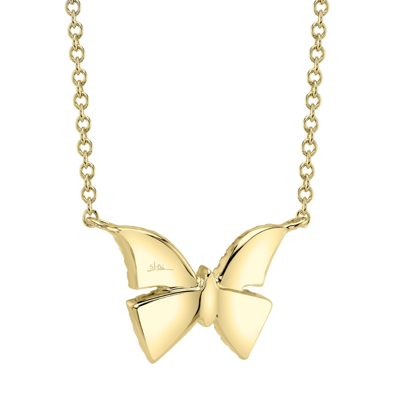 0.15Ct 14K Yellow Gold Diamond Butterfly Necklace