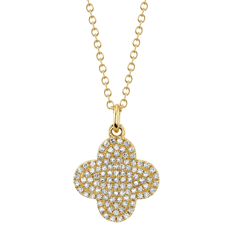 0.23Ct 14K Yellow Gold Diamond Pave Clover Necklace