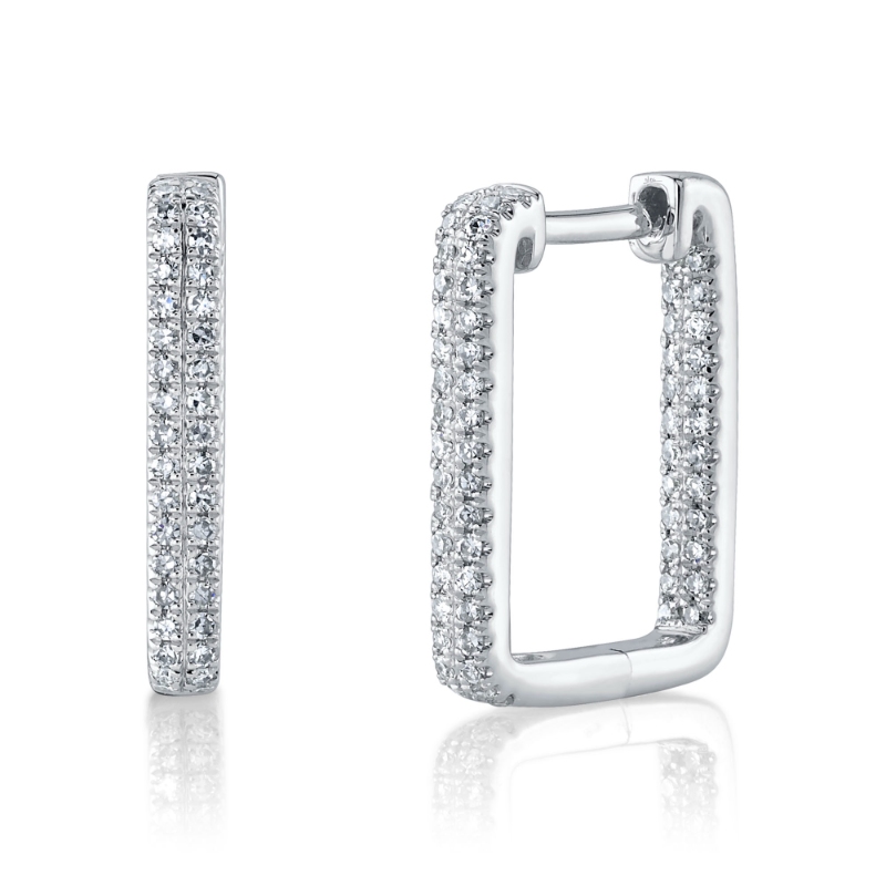 0.27Ct 14K White Gold Diamond Rectangle Hoop Earrings