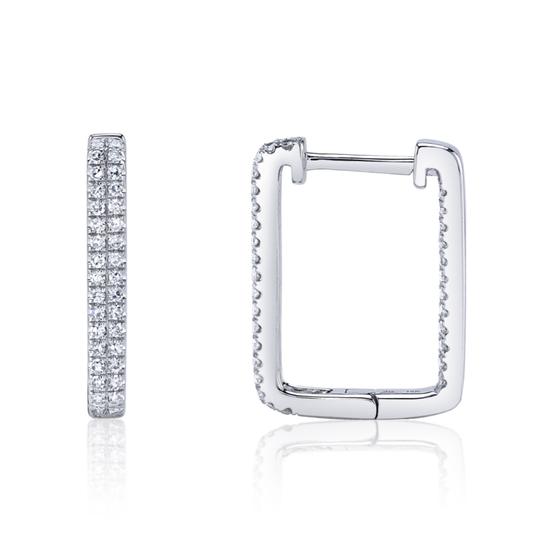 0.27Ct 14K White Gold Diamond Rectangle Hoop Earring