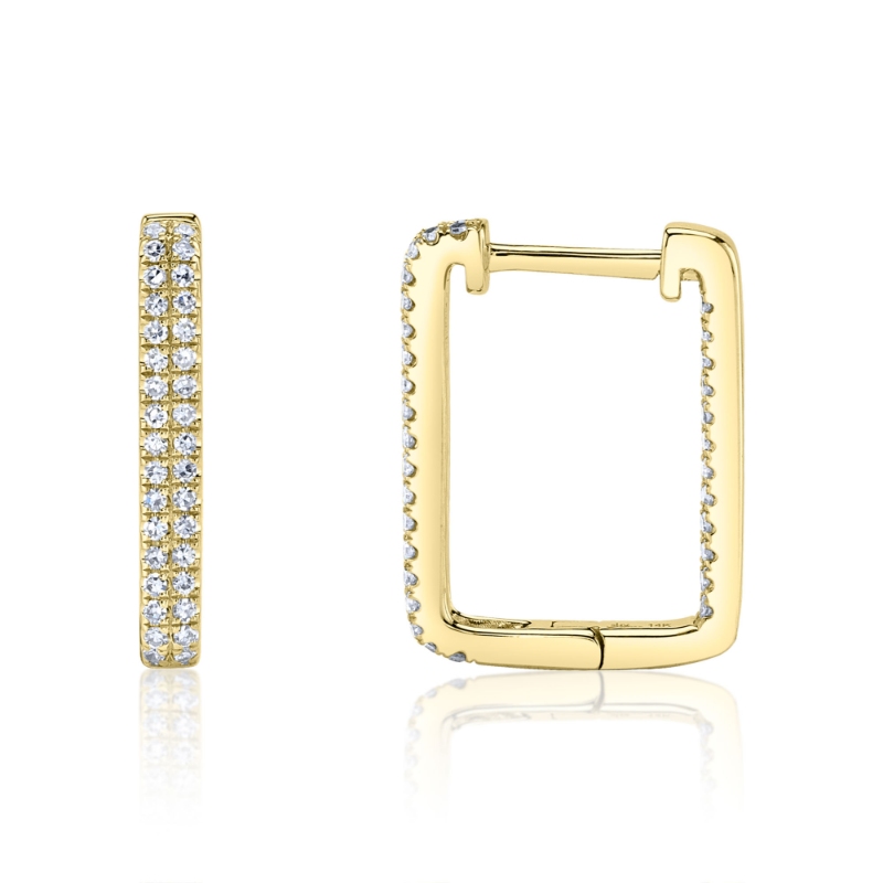 0.27Ct 14K Yellow Gold Diamond Rectangle Hoop Earring