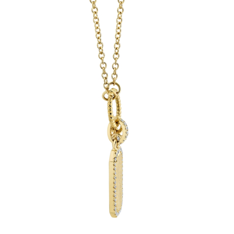0.13Ct 14K Yellow Gold Diamond Dog Tag Matte Necklace
