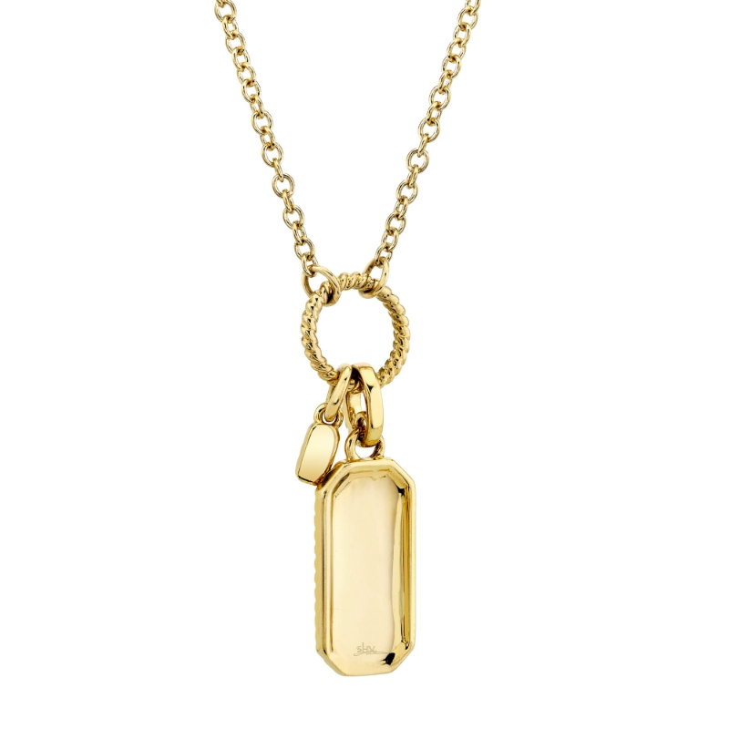 0.13Ct 14K Yellow Gold Diamond Dog Tag Matte Necklace