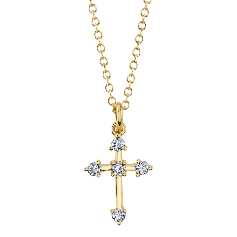 0.13Ct 14K Yellow Gold Diamond Cross Necklace