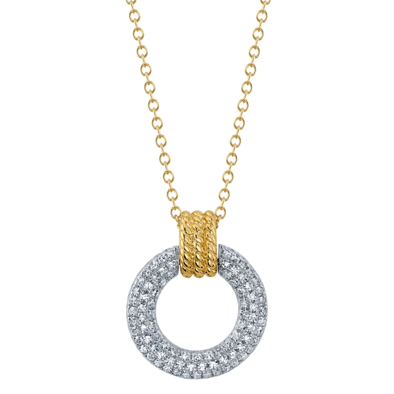 0.18Ct 14K Two Tone Yellow And White Gold Diamond Circle Necklace